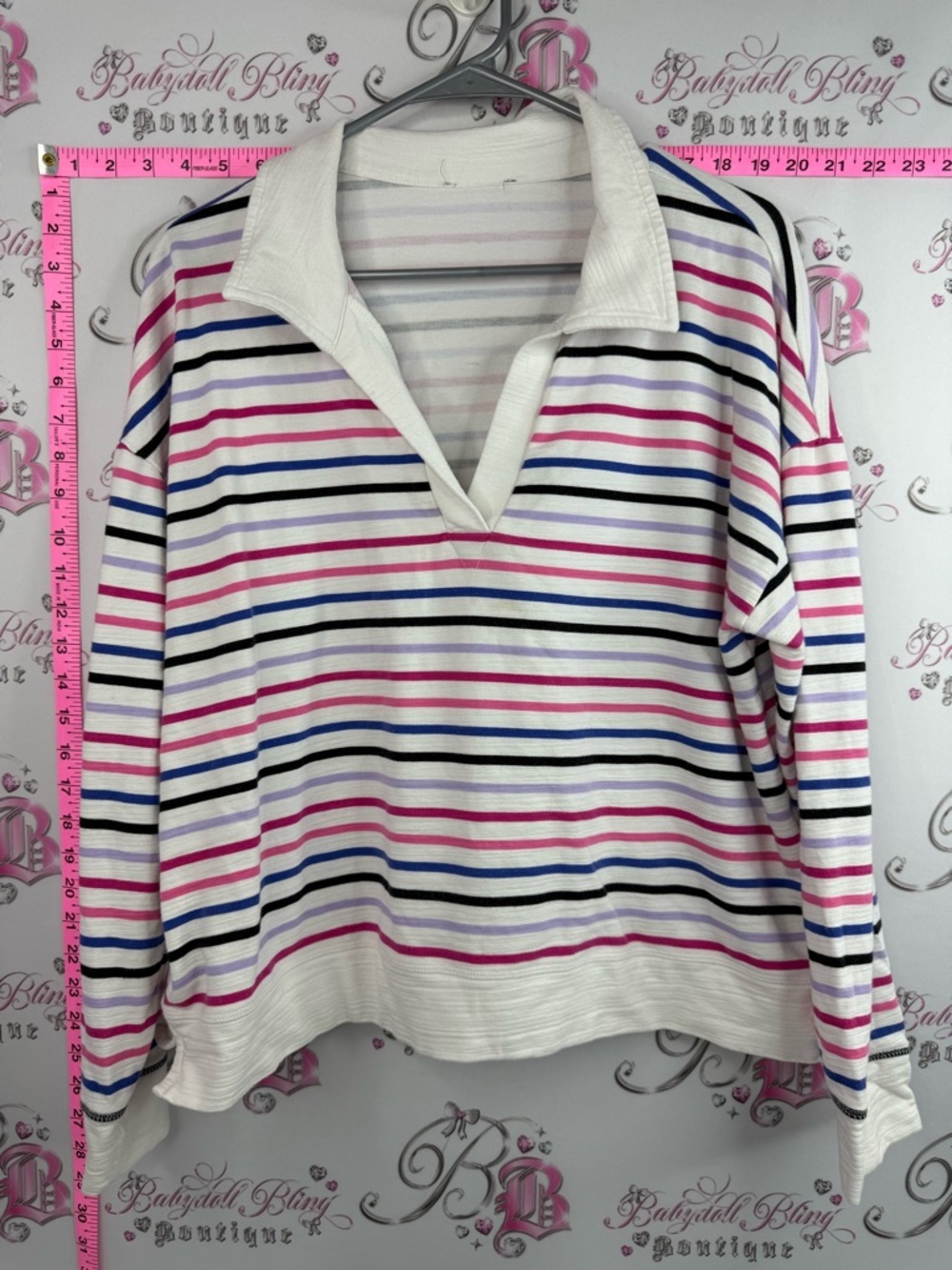 Tristan sweater collared stripes White Striped V-Neck Collared Long-Sleeve Top